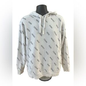 Calvin Klein Men's White Logo All Over Hoodie Large
